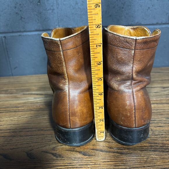 Vintage Men’s Brown Leather Ankle Boots 13A Narrow Square Toe USA Union Made main image 4